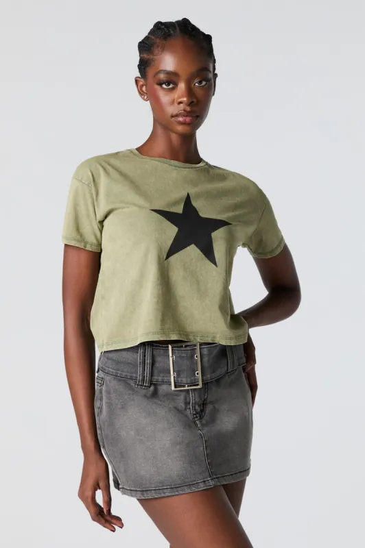 Star Graphic Washed Cropped T-Shirt sold by Charlotte Russe