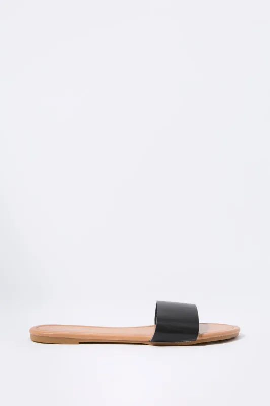 Black Faux Leather Sandal Slide sold by Charlotte Russe