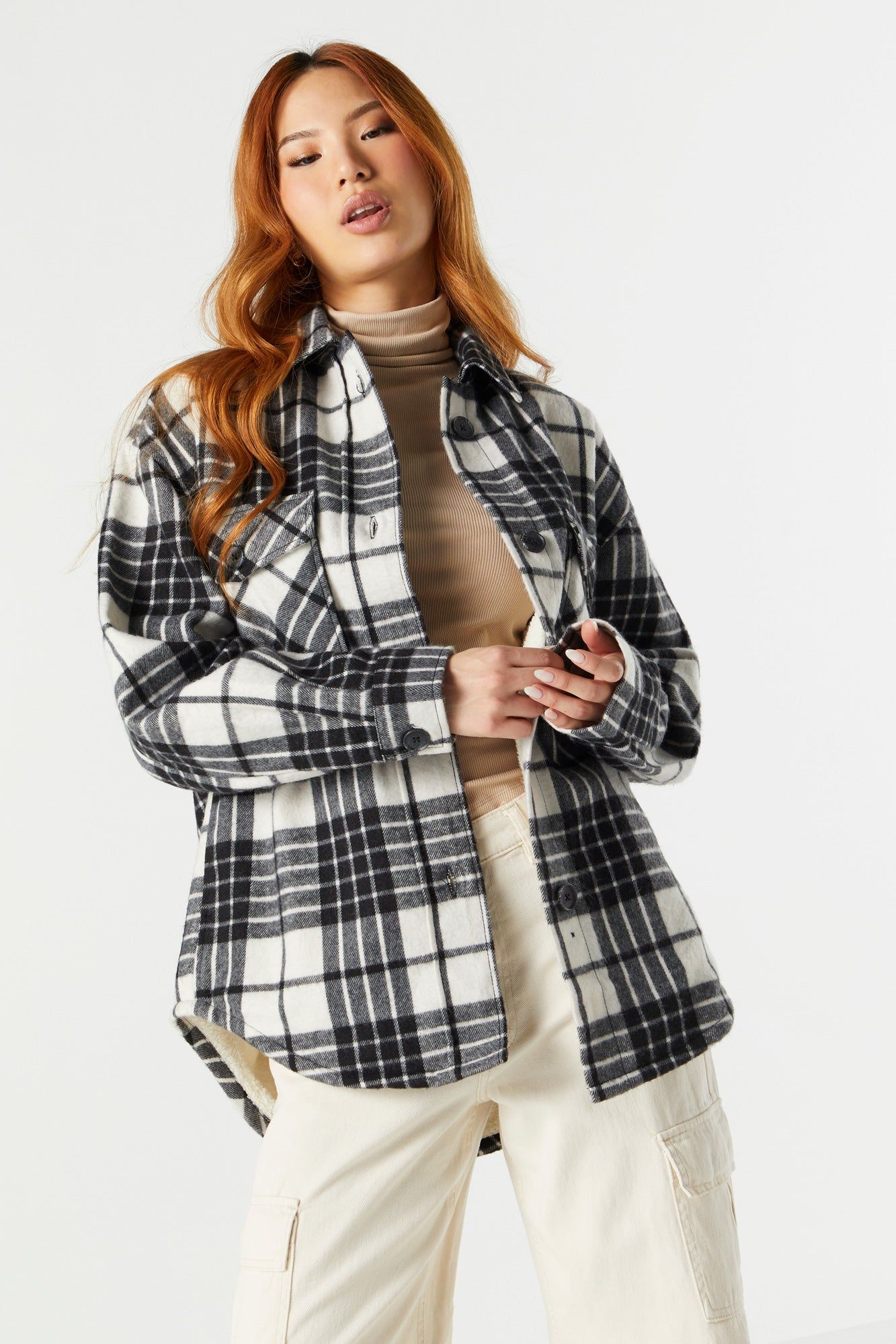 Grey and Blue Plaid Sherpa Flannel sold by Charlotte Russe product image thumbnail 2