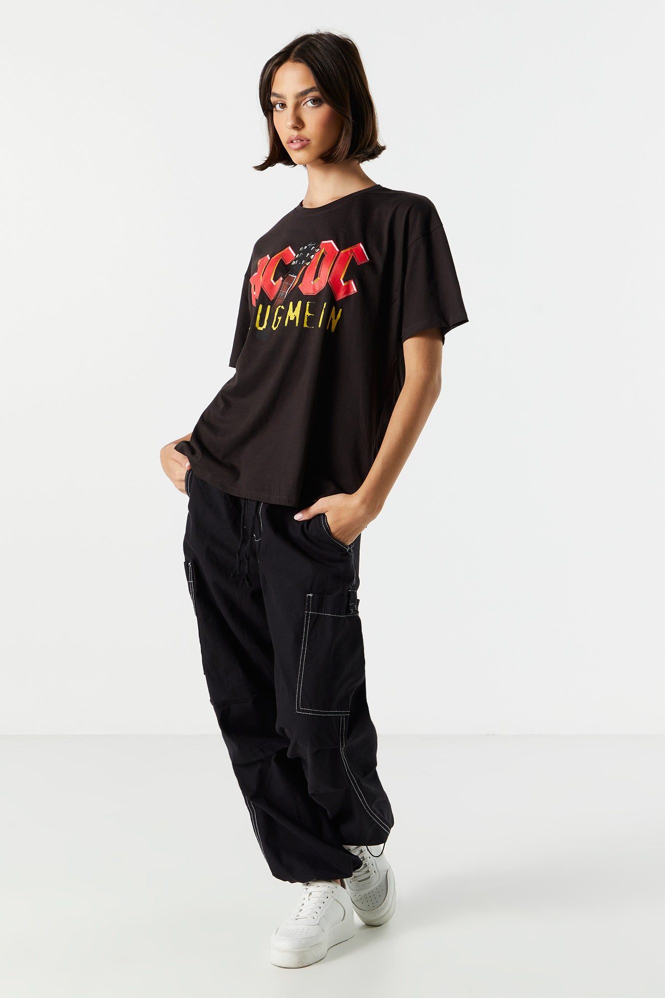 Black ACDC Graphic Boyfriend T-Shirt sold by Charlotte Russe product image thumbnail 3