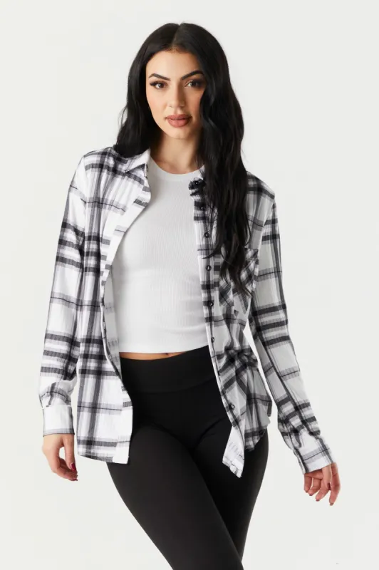 Soft White Plaid Boyfriend Shirt sold by Charlotte Russe