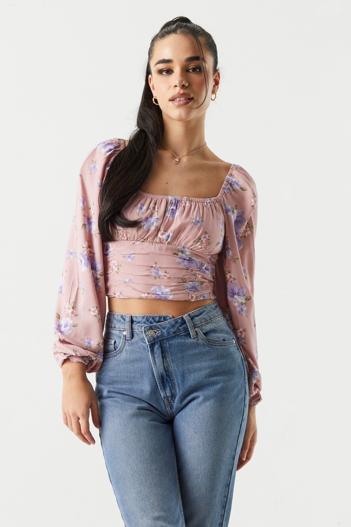 Floral Print Smocked Milkmaid Top sold by Charlotte Russe