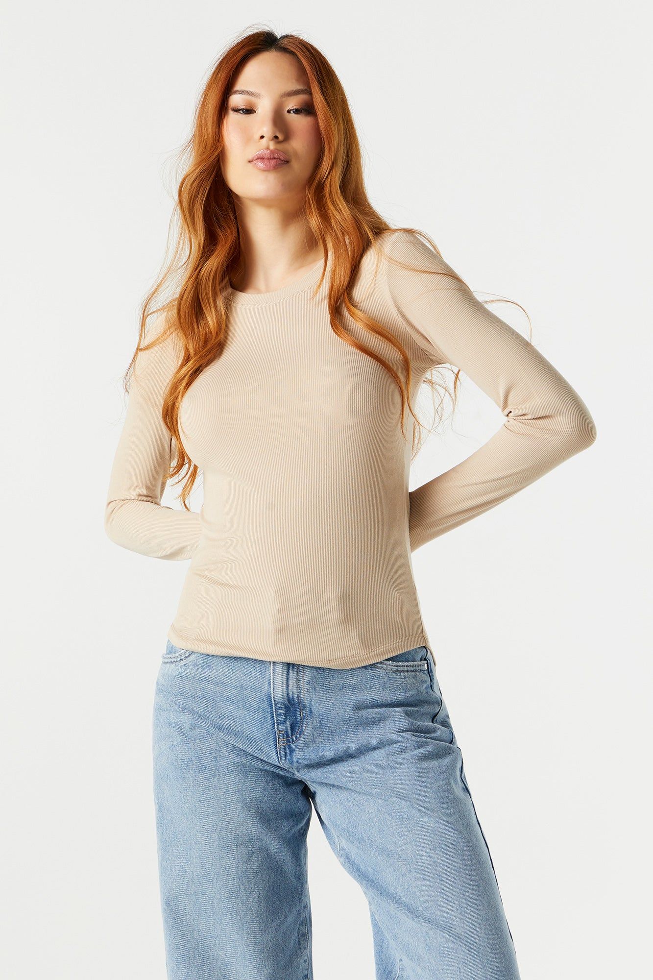 Ribbed Crewneck Long Sleeve Top sold by Charlotte Russe