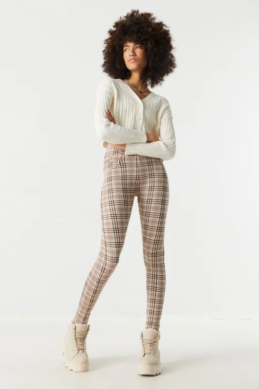 Soft Plaid High-Rise Zip Pocket Legging sold by Charlotte Russe