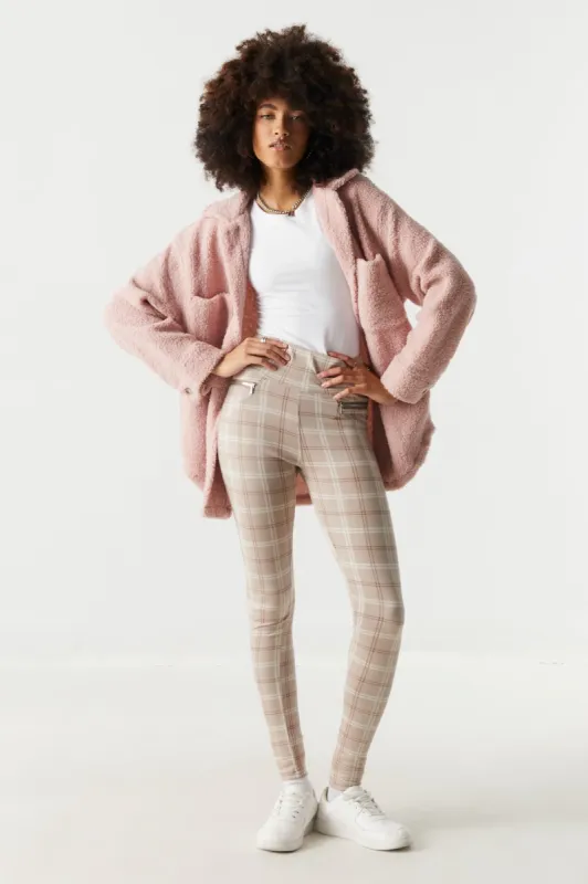 Soft Tan Plaid High-Rise Zip Pocket Legging sold by Charlotte Russe