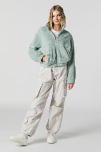 Green Coloured Plush Bomber Jacket sold by Charlotte Russe