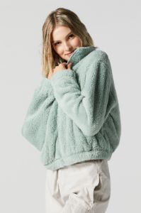 Green Coloured Plush Bomber Jacket sold by Charlotte Russe