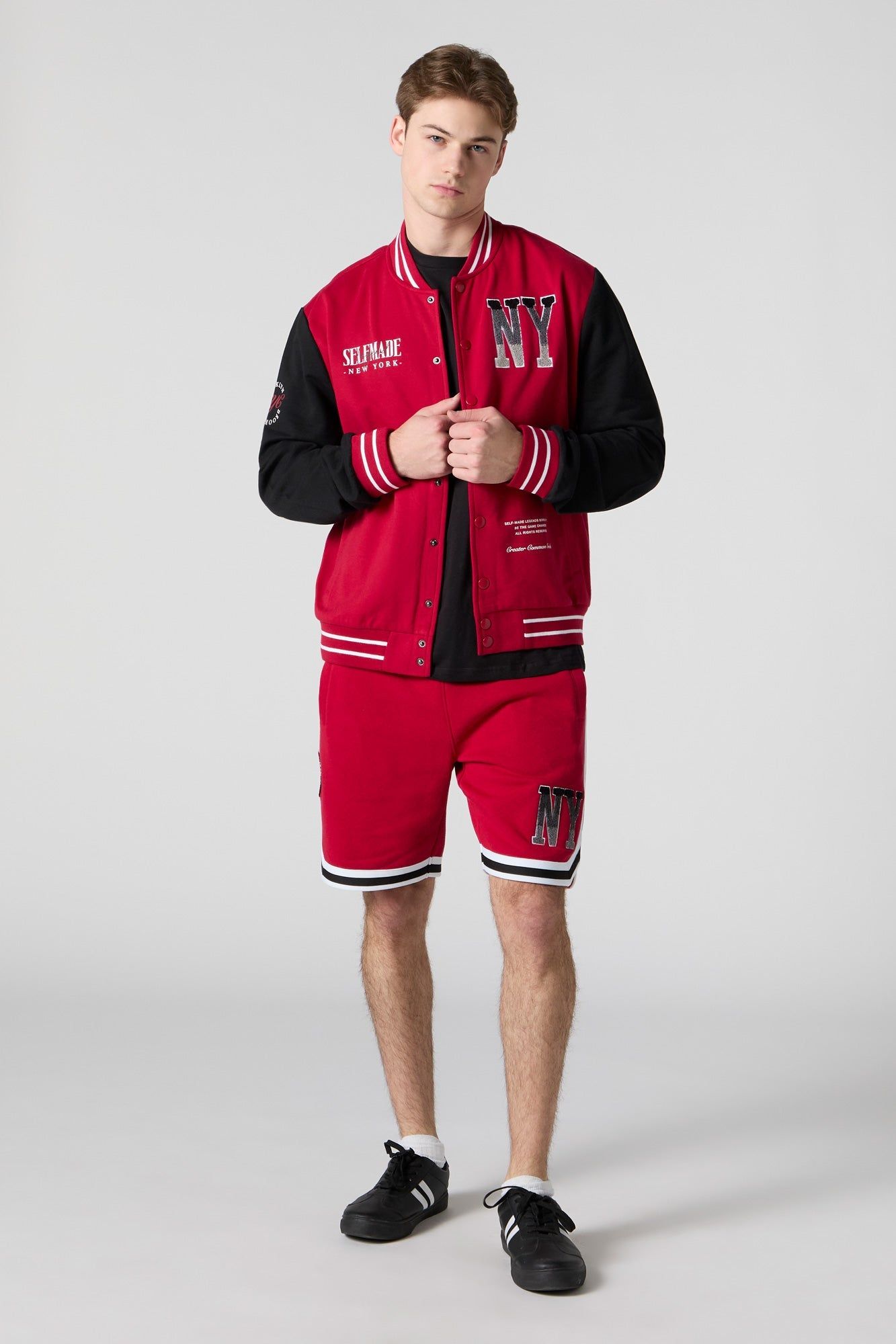 NY Chenille Embroidered Red Varsity Jacket sold by Charlotte Russe product image thumbnail 3