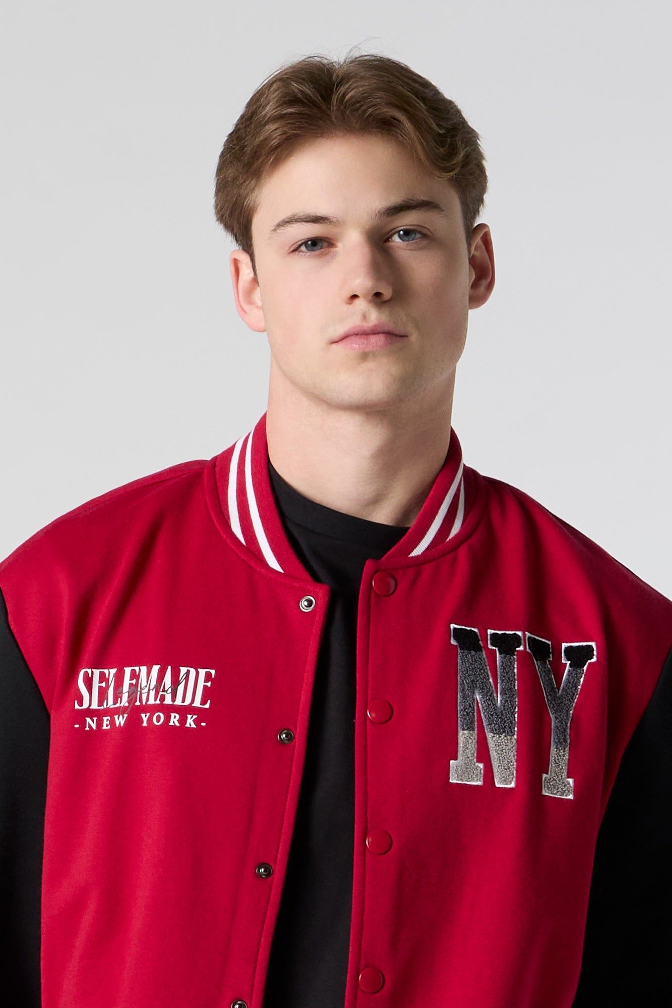 NY Chenille Embroidered Red Varsity Jacket sold by Charlotte Russe product image thumbnail 4