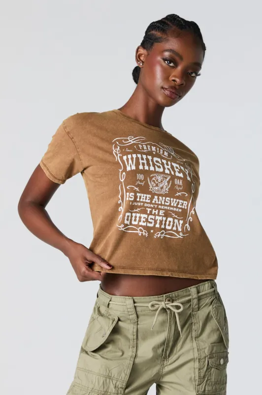 Whiskey Graphic Washed Cropped T-Shirt sold by Charlotte Russe