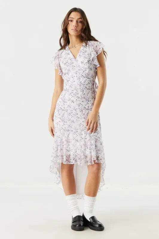 Chiffon Floral High-Low Wrap Dress sold by Charlotte Russe