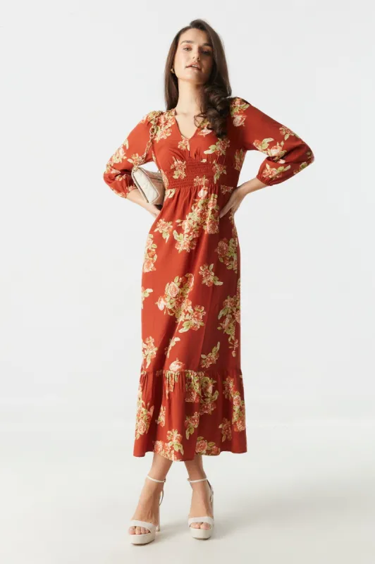 Floral Print V-Neck Long Sleeve Maxi Dress sold by Charlotte Russe
