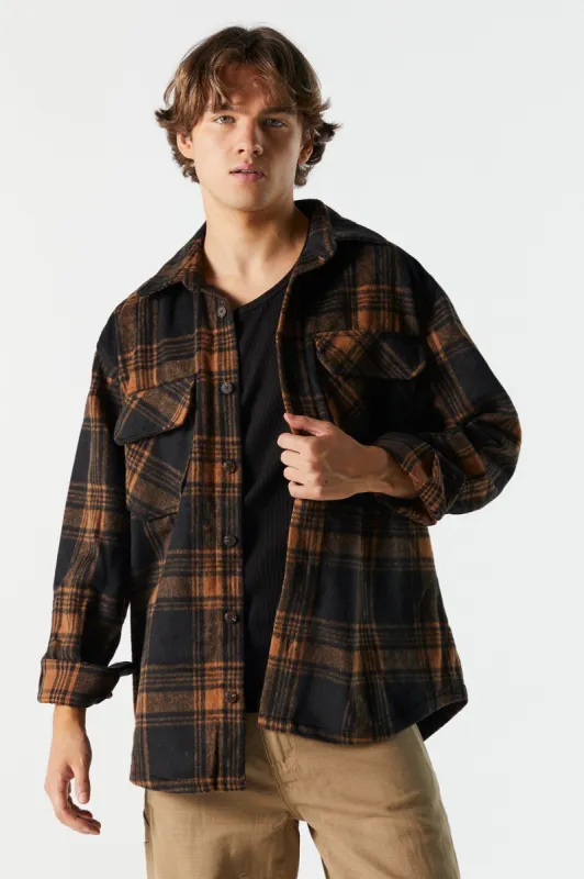 Double Pocket Plaid Shacket sold by Charlotte Russe