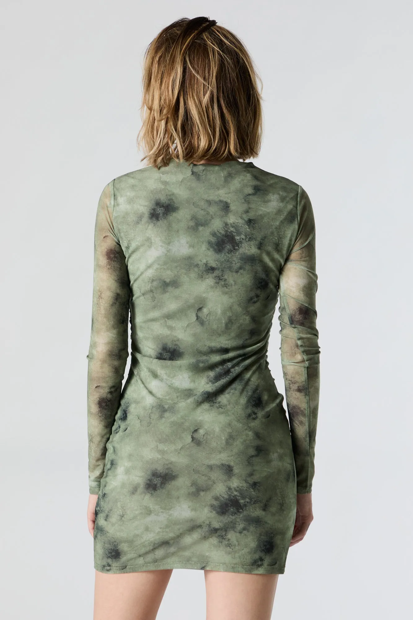 Mesh Ruched Long Sleeve Mini Dress sold by Charlotte Russe product image thumbnail 2