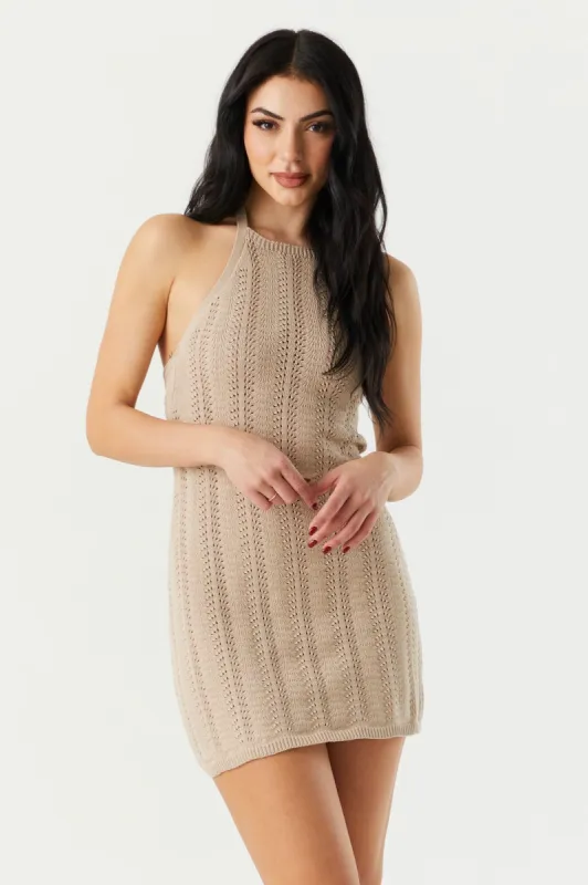 Crochet Knit Halter Neck Mini Dress sold by Charlotte Russe