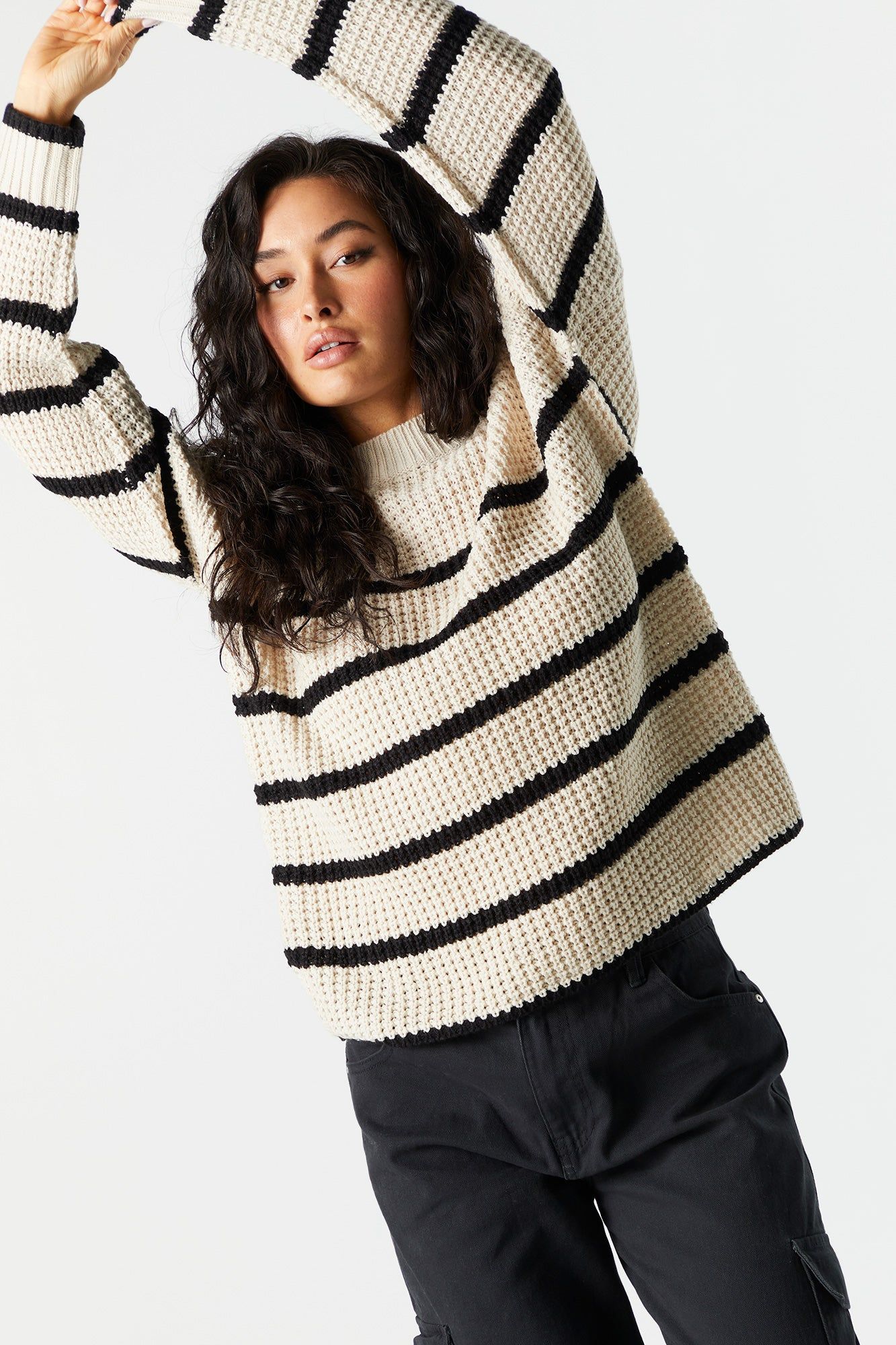 Oversized Striped Chunky Sweater sold by Charlotte Russe product image thumbnail 4