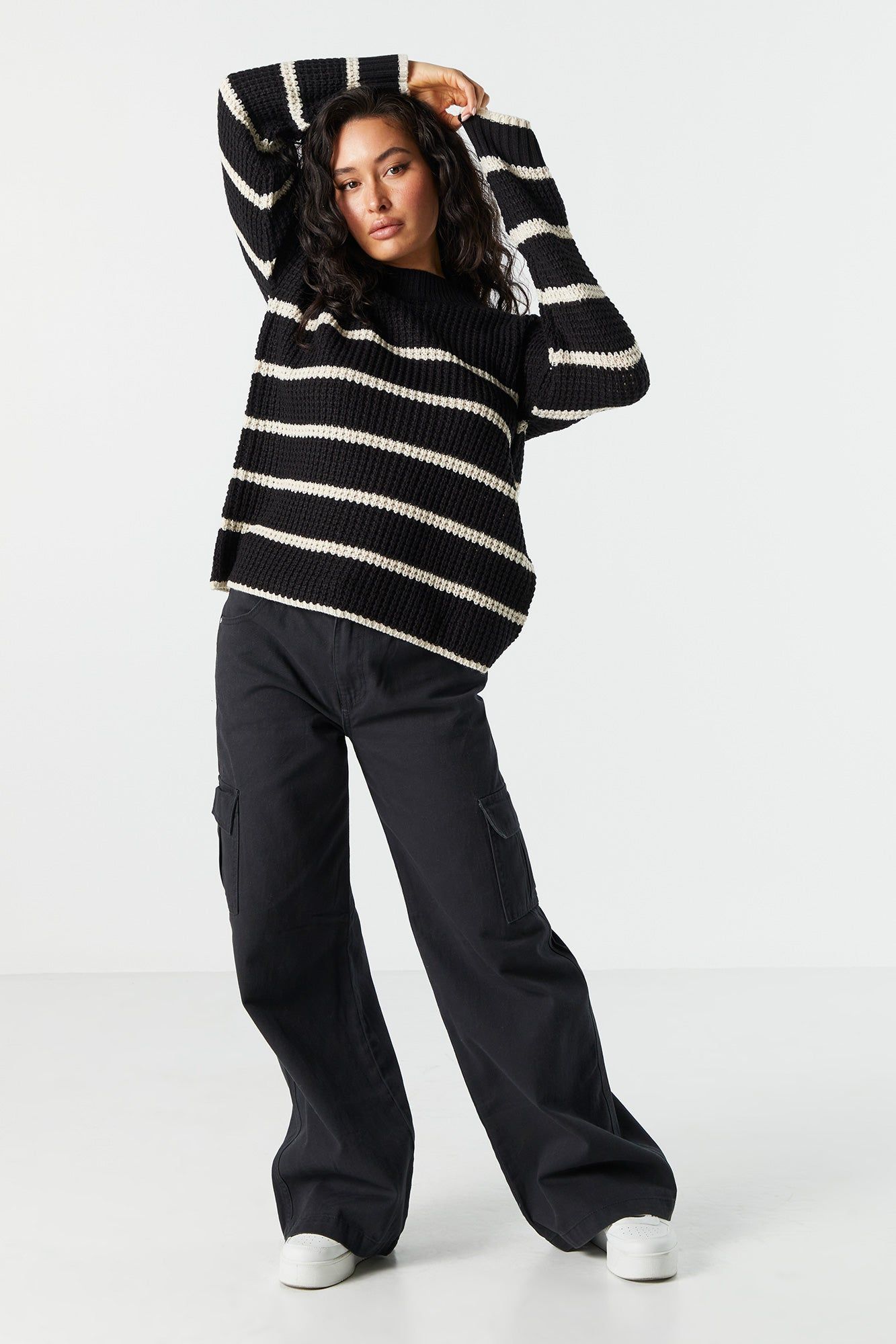 Oversized Striped Chunky Sweater sold by Charlotte Russe product image thumbnail 3