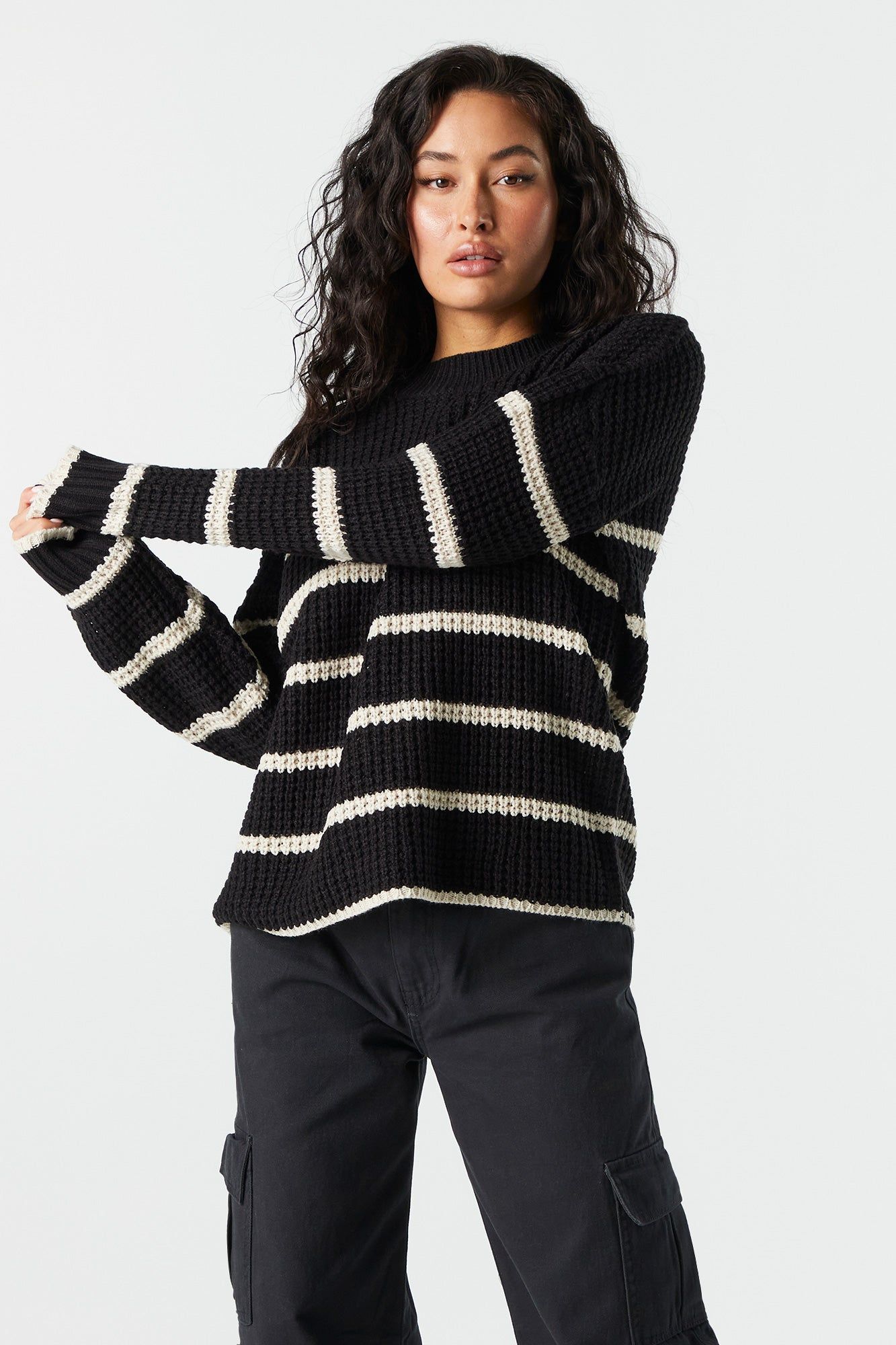 Oversized Striped Chunky Sweater sold by Charlotte Russe
