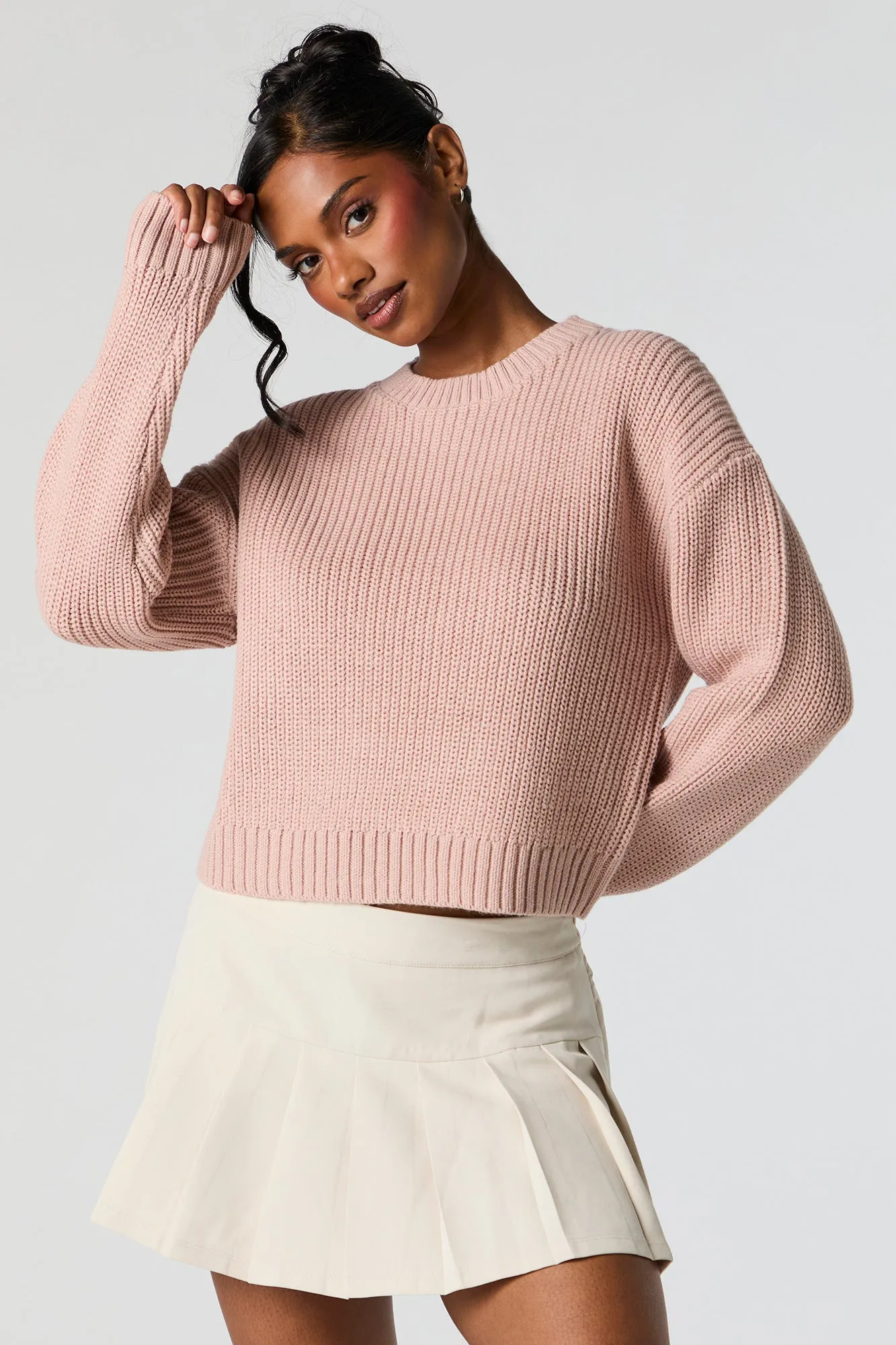 Solid Ribbed Knit Crewneck Skimmer Sweater sold by Charlotte Russe