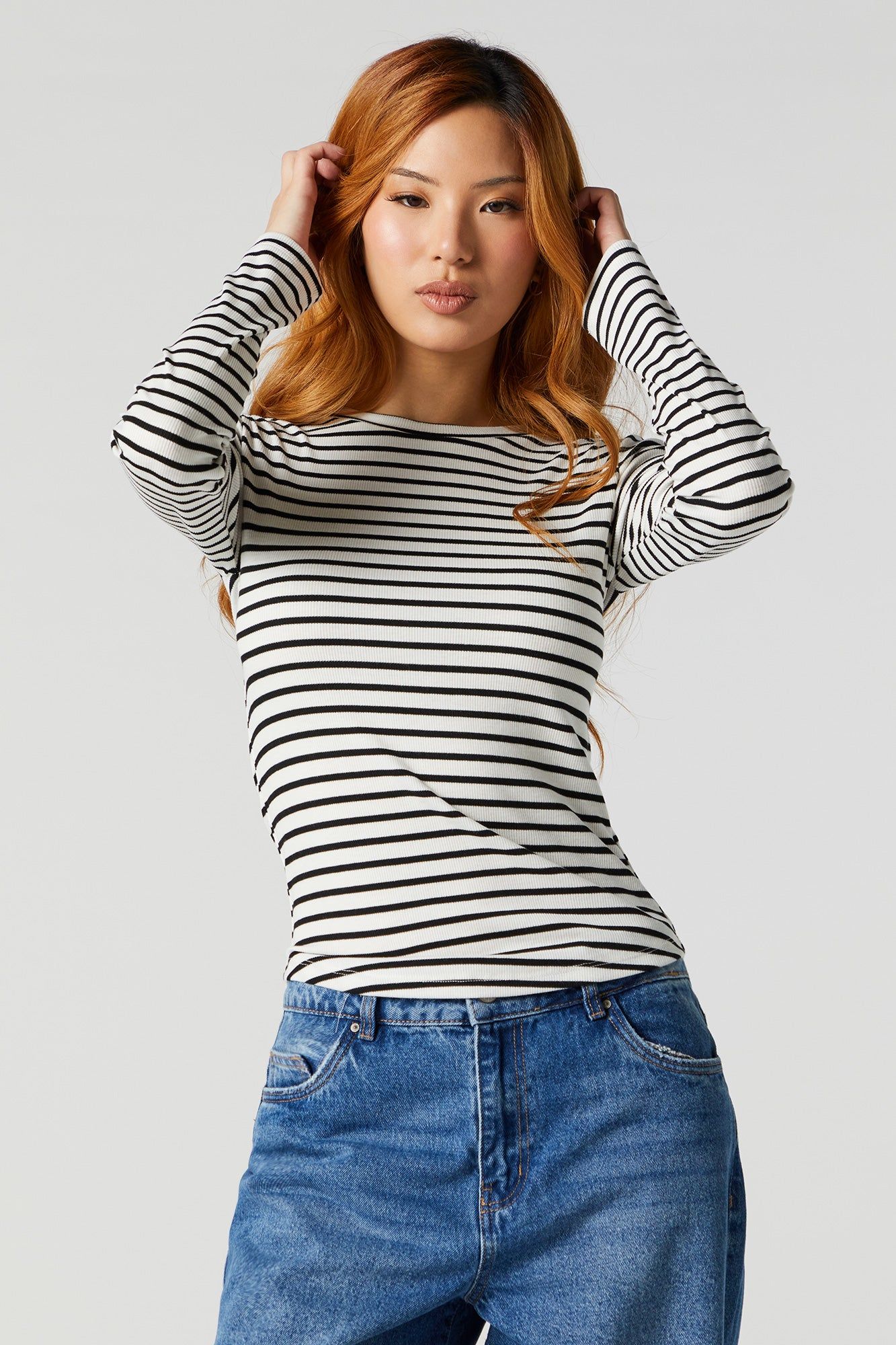 Basic Striped Ribbed Long Sleeve Top sold by Charlotte Russe product image thumbnail 4