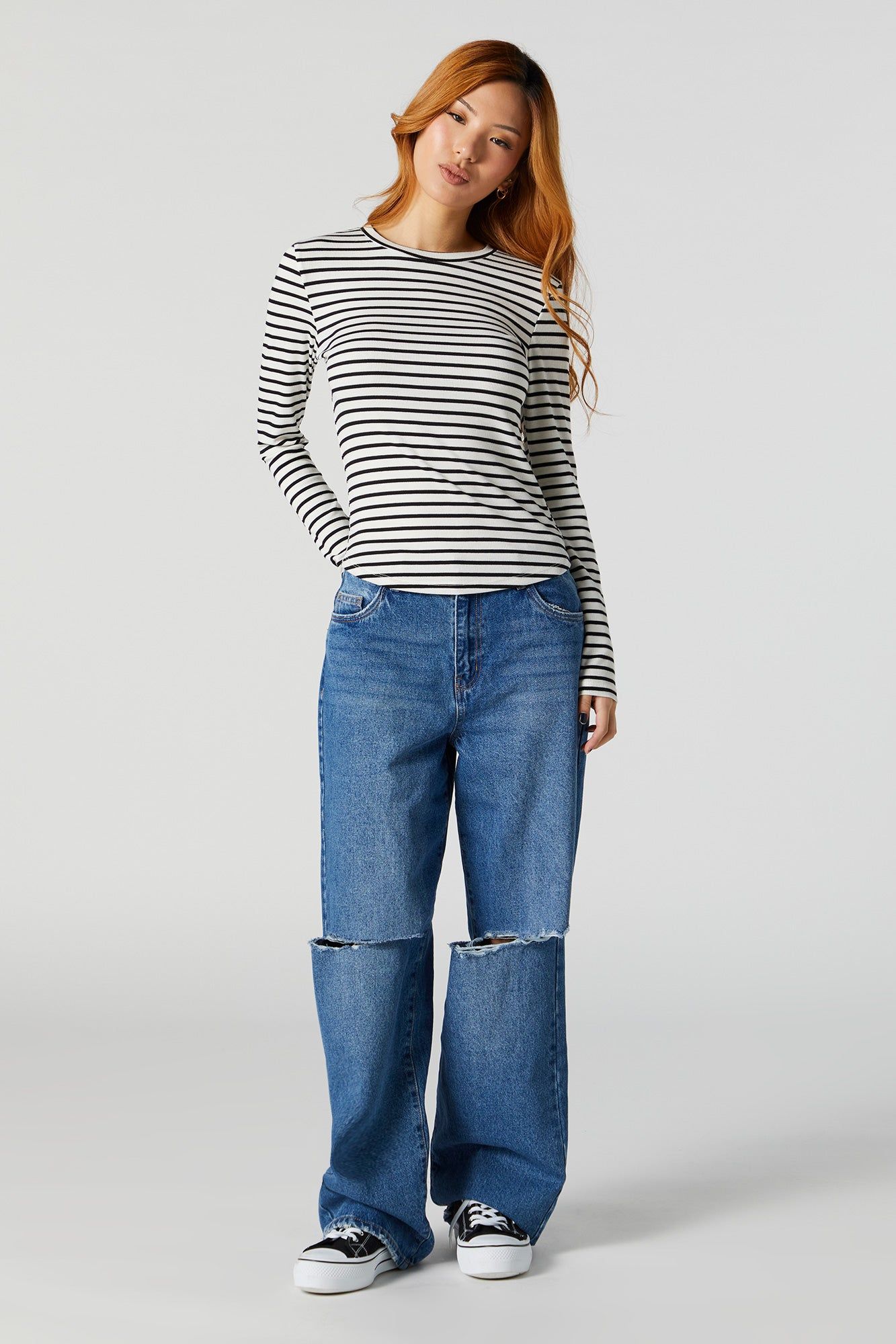 Basic Striped Ribbed Long Sleeve Top sold by Charlotte Russe product image thumbnail 3