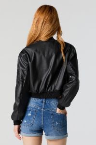 Faux Leather Cropped Bomber Jacket sold by Charlotte Russe