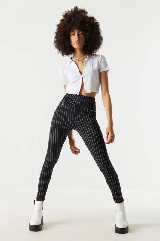 Soft Pinstripe High-Rise Zip Pocket Legging sold by Charlotte Russe