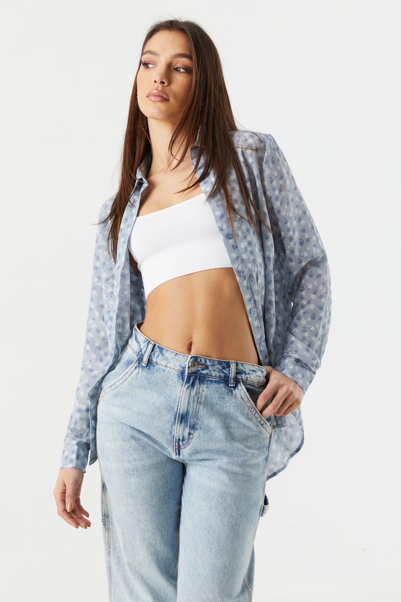 Floral Print Button-Up Long Sleeve Shirt sold by Charlotte Russe