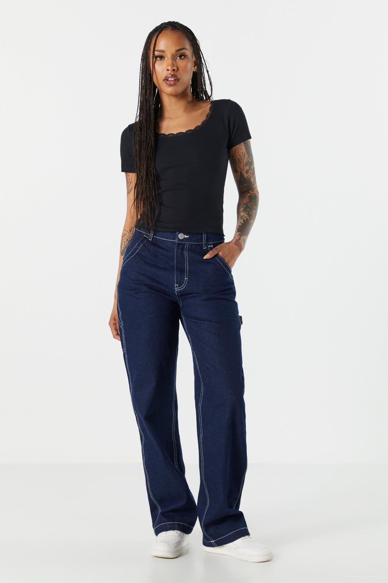 Ribbed Lace Trim Skimmer T-Shirt sold by Charlotte Russe product image thumbnail 3