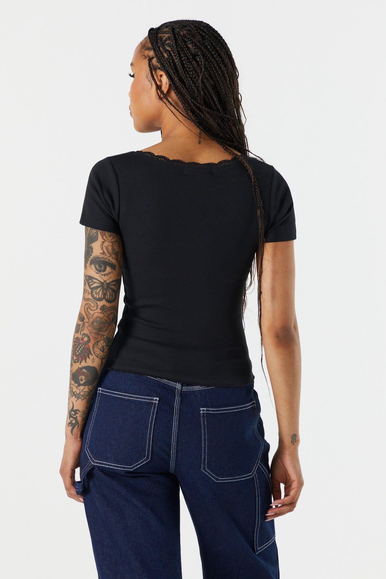 Ribbed Lace Trim Skimmer T-Shirt sold by Charlotte Russe product image thumbnail 2