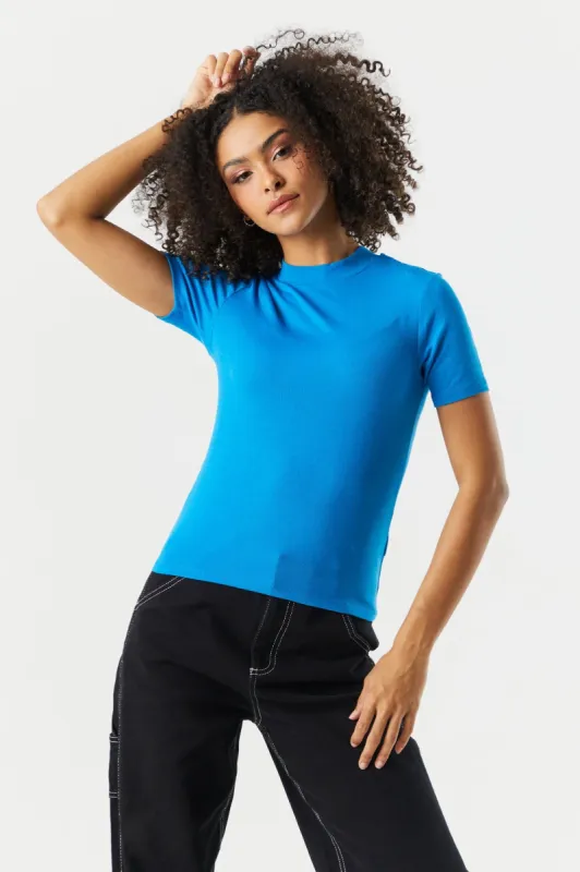 Ribbed Mock Neck T-Shirt sold by Charlotte Russe