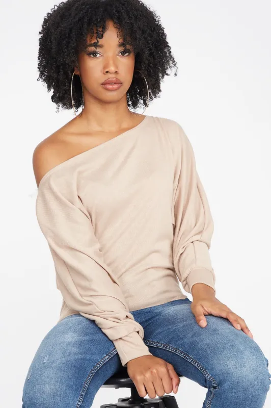 Relaxed Off The Shoulder Long Dolman Sleeve Top sold by Charlotte Russe