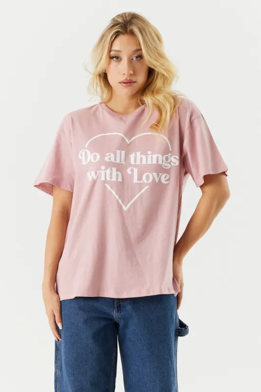 All Things With Love Graphic Boyfriend T-Shirt sold by Charlotte Russe