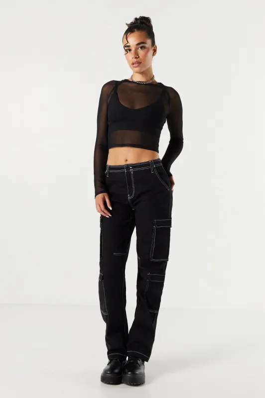 Contrast Stitch Multi Pocket Cargo Pant sold by Charlotte Russe