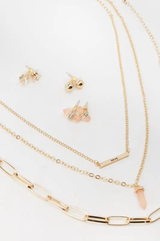 Love Crystal Necklace And Earring Set (6 Pack) sold by Charlotte Russe
