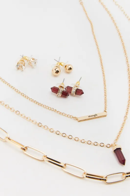 Strength Crystal Necklace And Earring Set (6 Pack) sold by Charlotte Russe