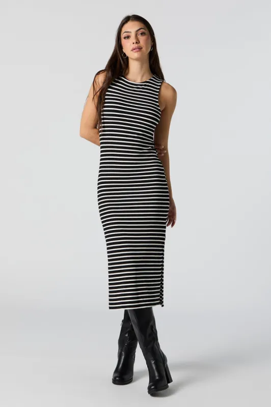Striped Ribbed Double Slit Bodycon Midi Dress sold by Charlotte Russe