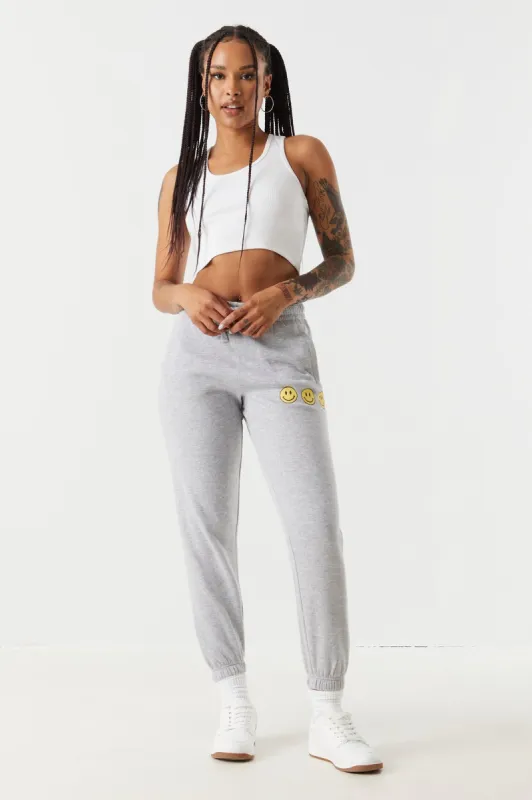 Smiley Graphic Fleece Everyday Jogger sold by Charlotte Russe