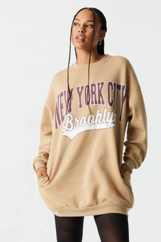 New York City Graphic Oversized Varsity Sweatshirt Dress sold by Charlotte Russe