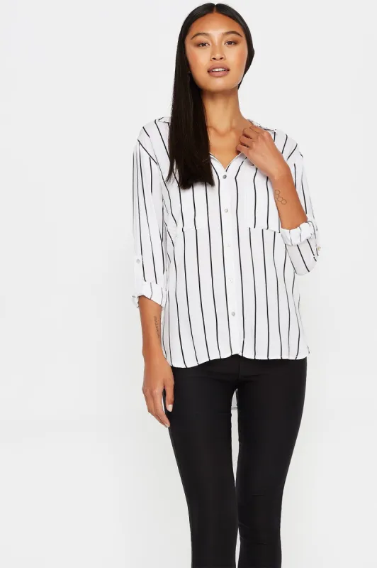 Button Front Roll-Tab Blouse sold by Charlotte Russe