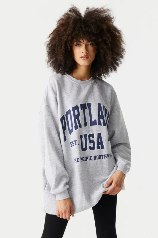 Portland Graphic Oversized Varsity Sweatshirt Dress sold by Charlotte Russe