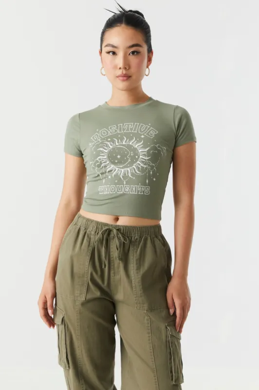 Soft Positive Thoughts Graphic Cropped T-Shirt sold by Charlotte Russe