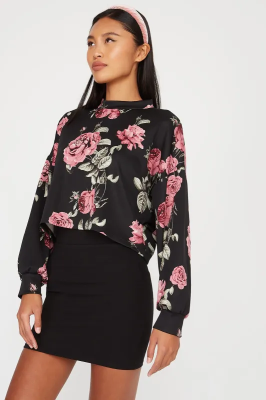 Floral Scuba Mock Neck Cropped Top sold by Charlotte Russe