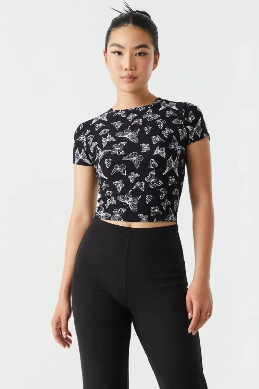 Soft Butterfly Print Cropped T-Shirt sold by Charlotte Russe