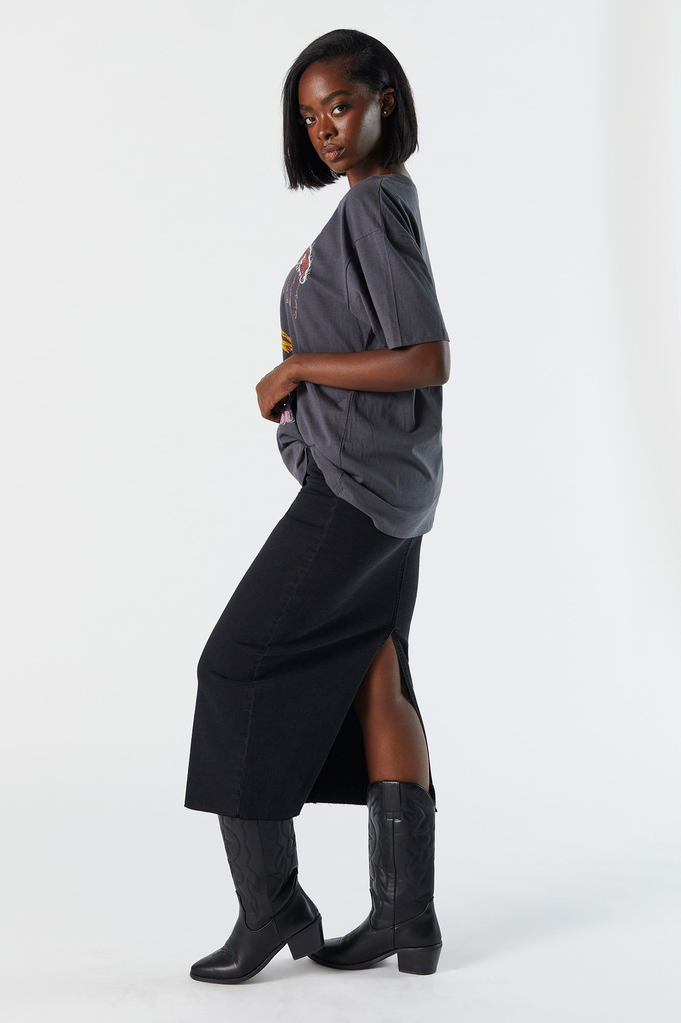 Black Wash Denim Midi Skirt sold by Charlotte Russe product image thumbnail 2