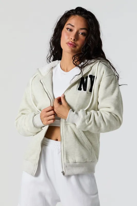 New York Chenille Embroidered Zip-Up Hoodie sold by Charlotte Russe