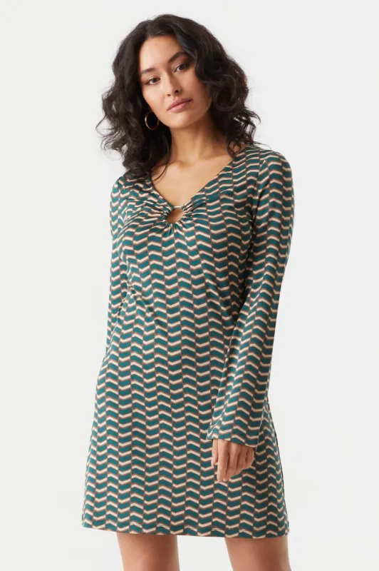 Printed Long Sleeve O-Ring A-Line Dress sold by Charlotte Russe