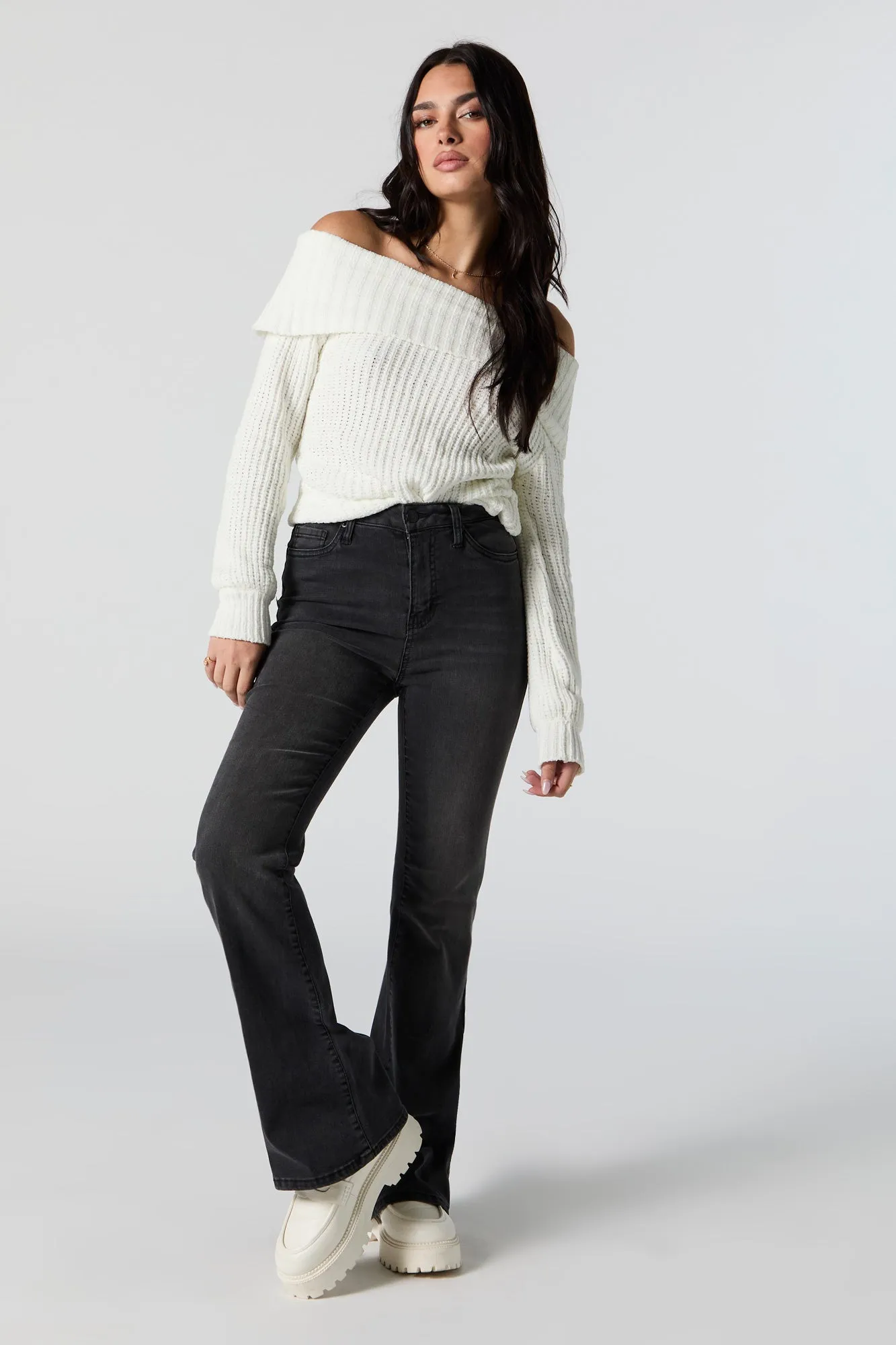 Austin High-Rise Black Wash Flare Jean sold by Charlotte Russe