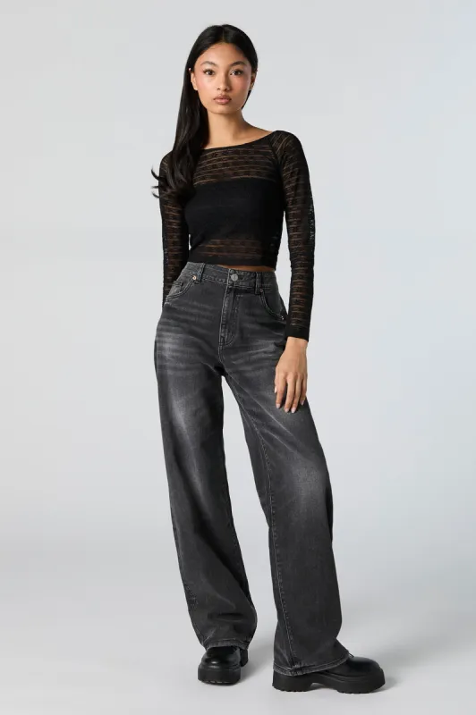 Black Vintage Wash High Rise Wide Leg Jean sold by Charlotte Russe