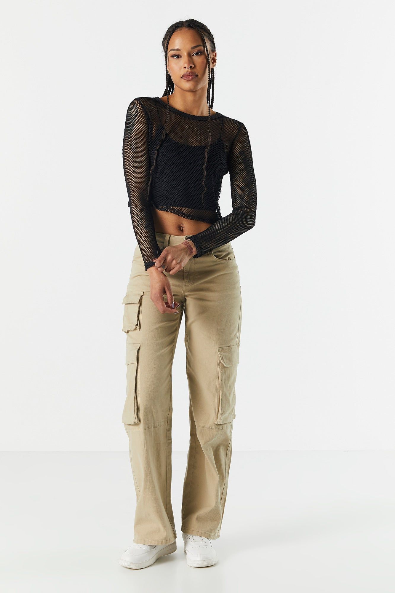 Fishnet Long Sleeve Crop Top sold by Charlotte Russe product image thumbnail 3